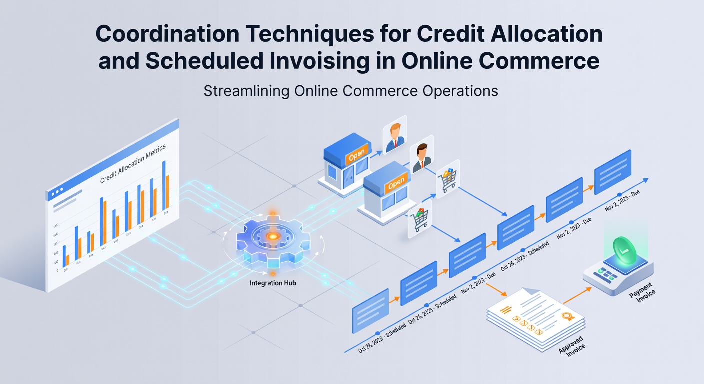 Illustration of credit allocation systems integrated with invoicing platforms in online commerce environments