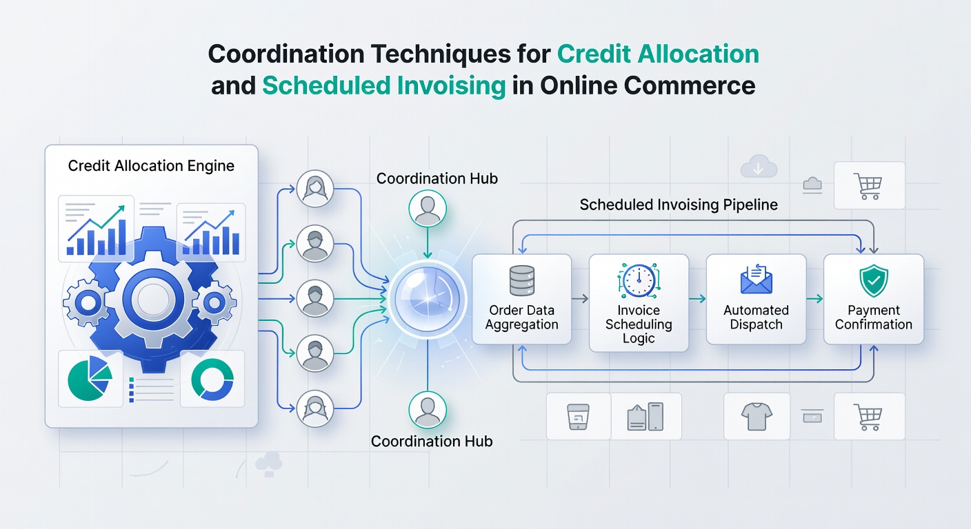 Diagram showing data flows between credit assessment modules and automated invoicing schedules