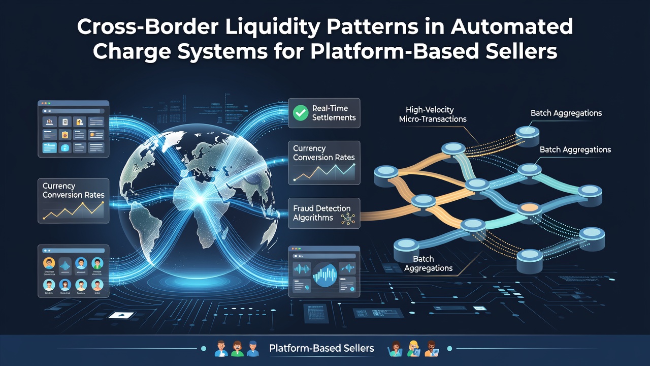 Automated charge systems processing cross-border payments for platform sellers with liquidity flow indicators