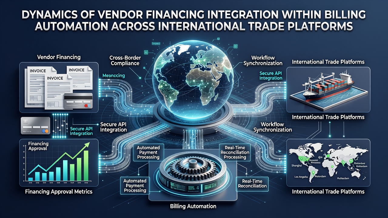 Data flow diagram showing credit lines integrated with billing automation in international trade
