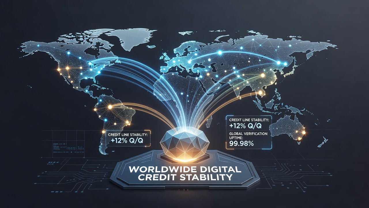 Global map illustrating verification network connections between credit systems in different regions